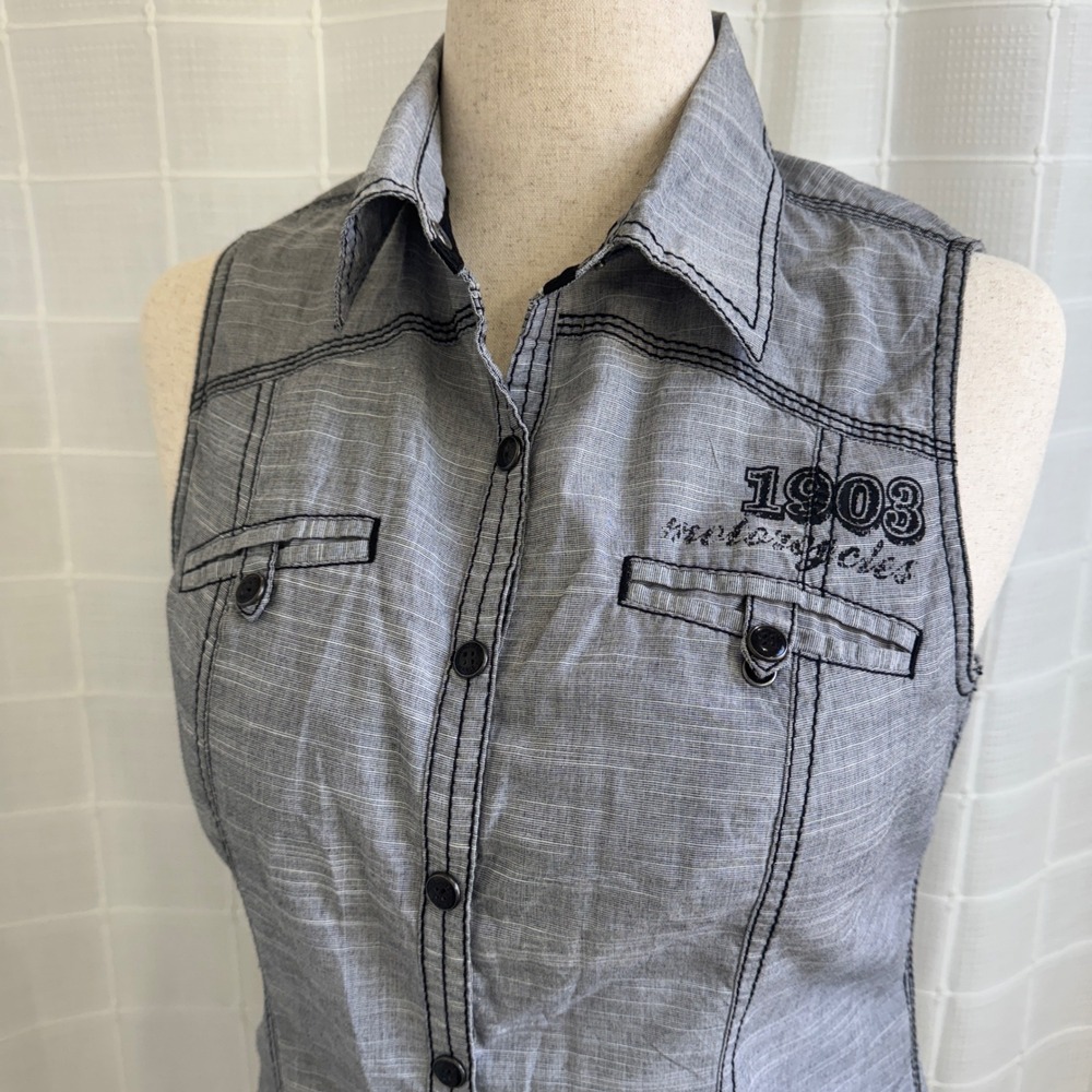 Harley Davidson Cotton Snap Button Up Sleeveless … - image 3